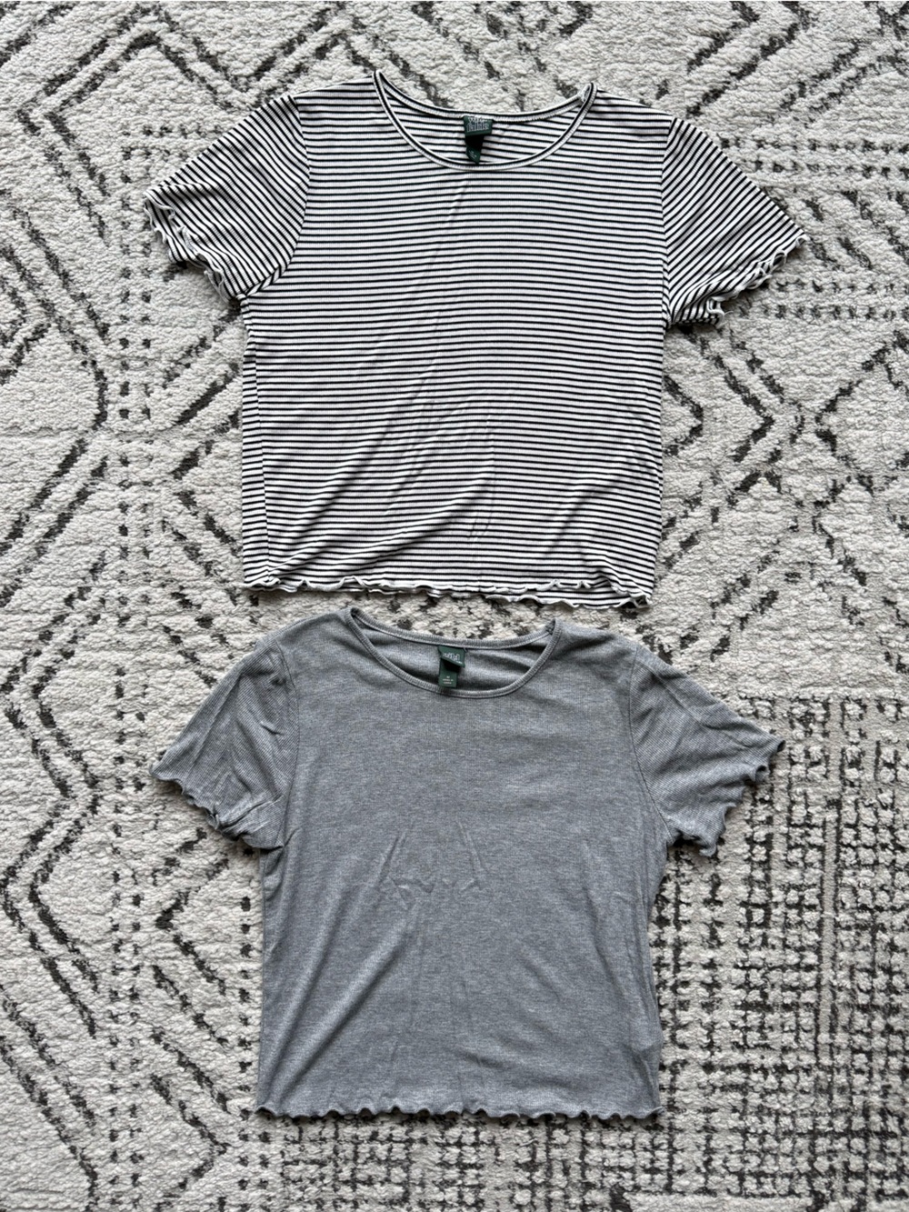 Women’s Striped and Solid Cotton Crop Tops - Black/White Stripe & Grey
